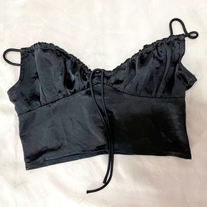 Princess Polly Black Satin crop top with ruched bust detail  - LIKE NEW